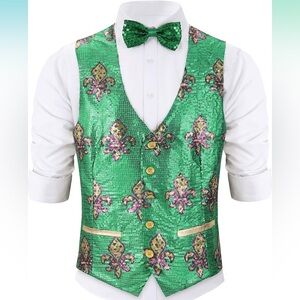 Green Sequin Vest w bow tie !
